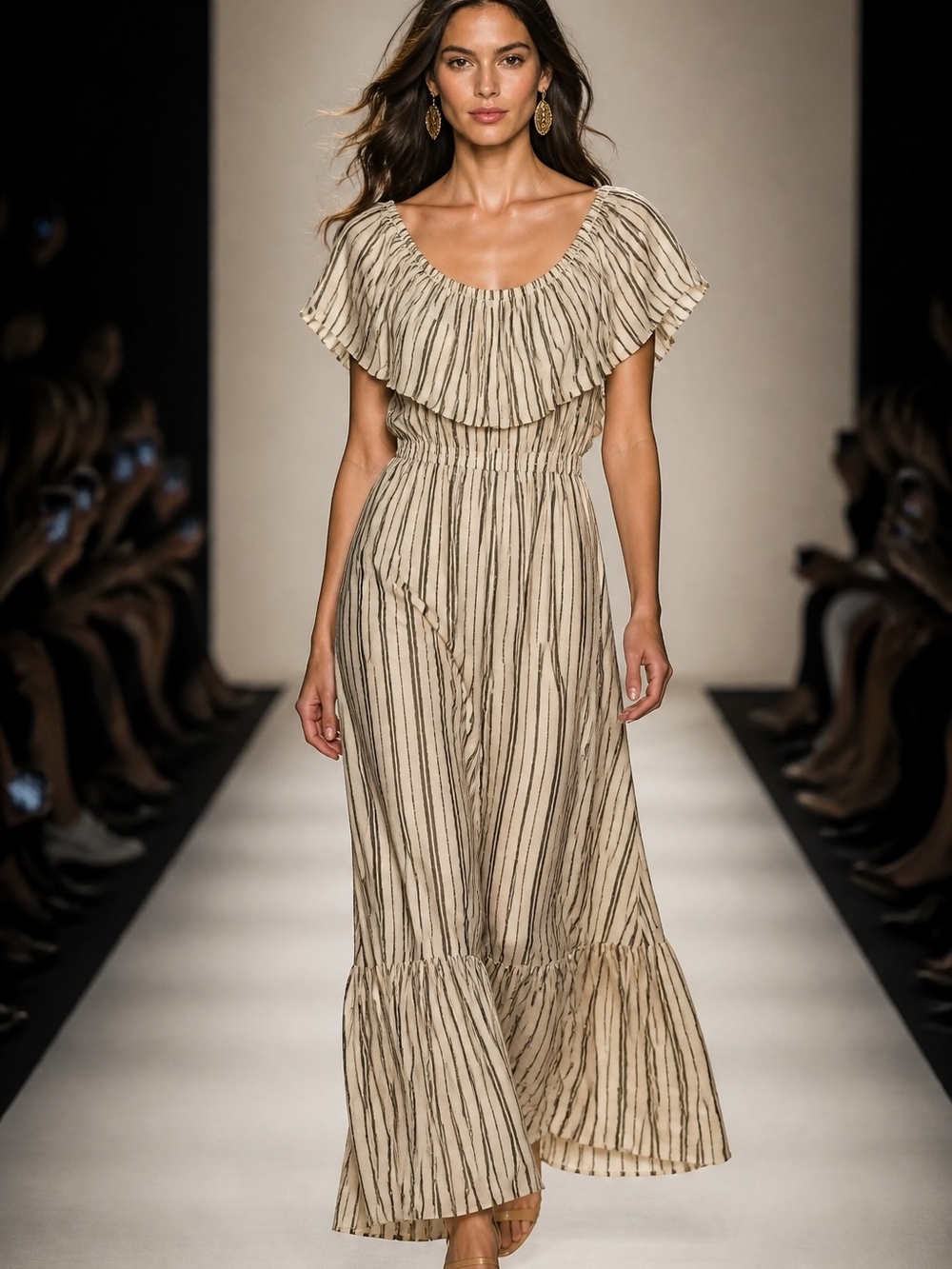 Billabong Cream Maxi Dress with Black Pinstripes